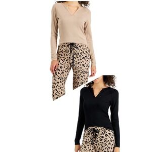 Jenni‎ Women's Split-Neck Pajama Top Bundle of 2 - Black - Toffee - Size Small